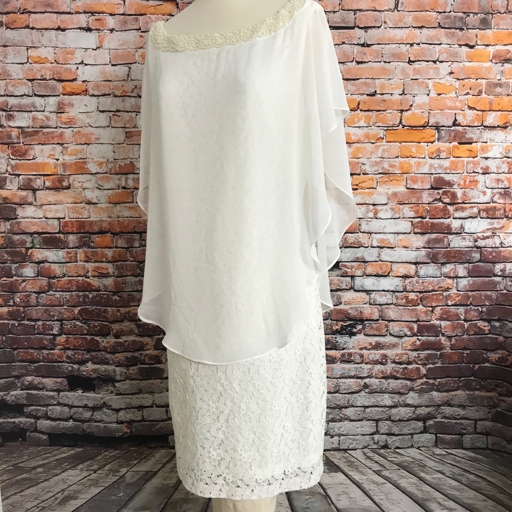 Womens Formal White Sleeveless Lace Midi Dress